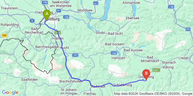 Map: Salzburg Airport (SZG) to Michaelerberg-Pruggern