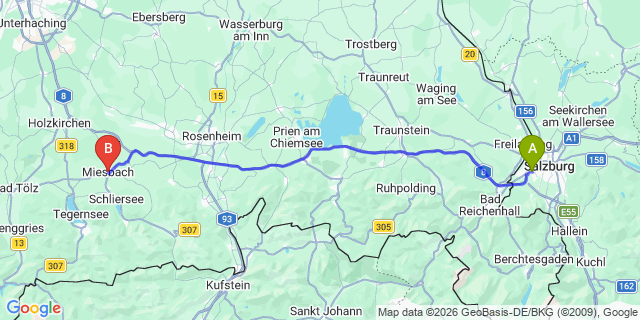 Map: Salzburg Airport (SZG) to Miesbach