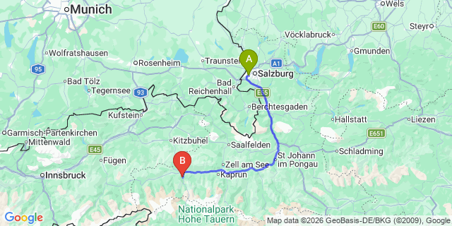 Map: Salzburg Airport (SZG) to Mittersill