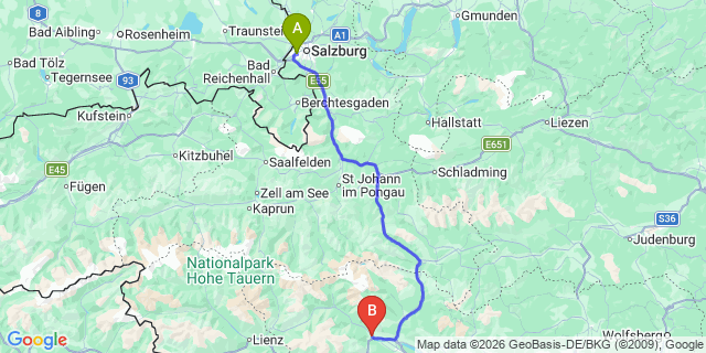 Map: Salzburg Airport (SZG) to Möllbrücke