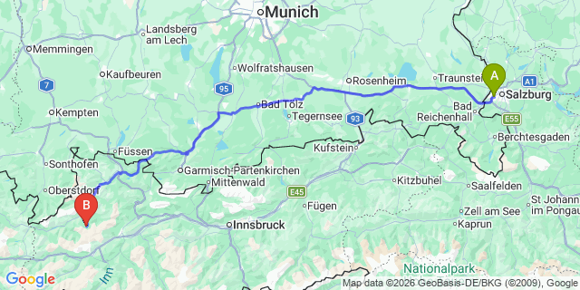 Map: Salzburg Airport (SZG) to Nauders