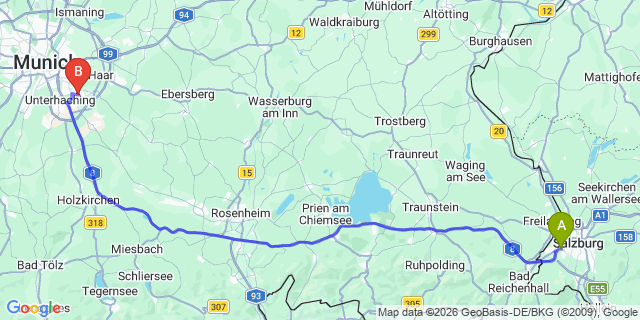 Map: Salzburg Airport (SZG) to Neubiberg