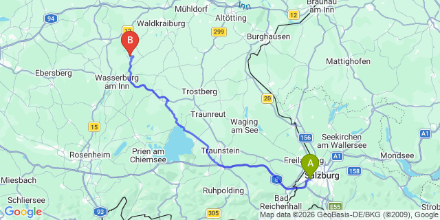 Map: Salzburg Airport (SZG) to Neukirchen am Großvenediger