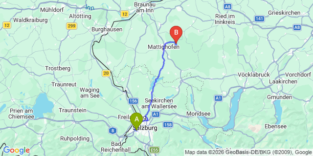 Map: Salzburg Airport (SZG) to Neumarkt am Wallersee