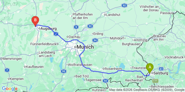 Map: Salzburg Airport (SZG) to Neusäß