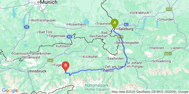 Map: Salzburg Airport (SZG) to Niederau
