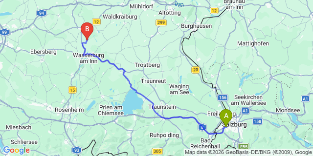 Map: Salzburg Airport (SZG) to Niederndorf