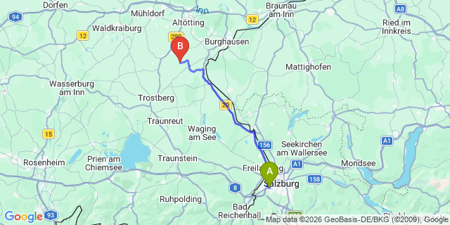 Map: Salzburg Airport (SZG) to Niedernsill