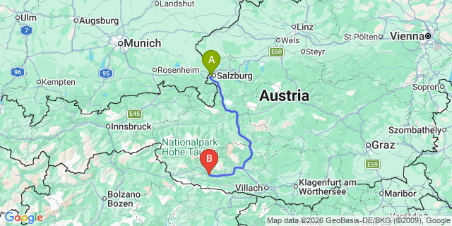 Map: Salzburg Airport (SZG) to Oberdrauburg