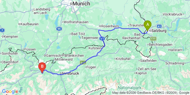 Map: Salzburg Airport (SZG) to Obergurgl