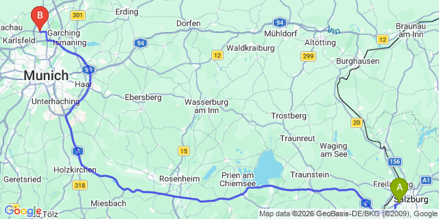 Map: Salzburg Airport (SZG) to Oberschleißheim
