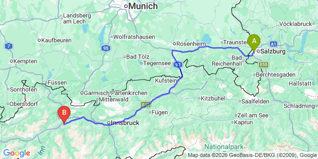 Map: Salzburg Airport (SZG) to Oetz (Oetz Valley)