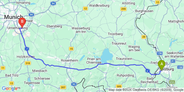 Map: Salzburg Airport (SZG) to Ottobrunn