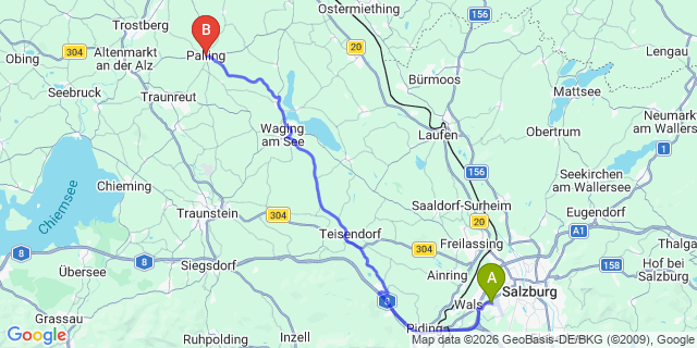Map: Salzburg Airport (SZG) to Palling