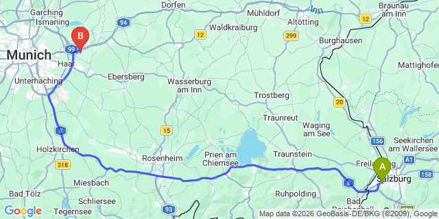 Map: Salzburg Airport (SZG) to Parsdorf