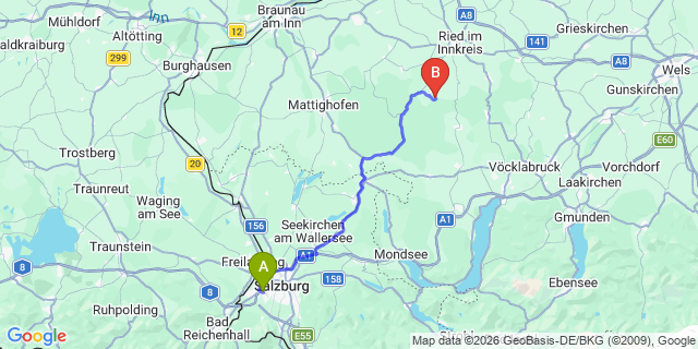 Map: Salzburg Airport (SZG) to Passau