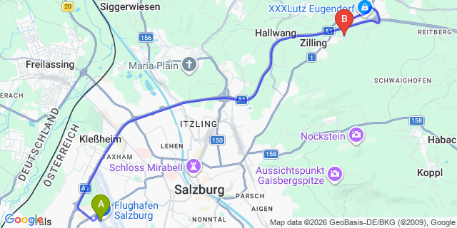 Map: Salzburg Airport (SZG) to Pebering
