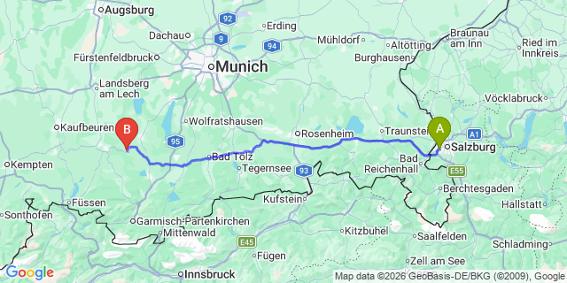 Map: Salzburg Airport (SZG) to Peißenberg
