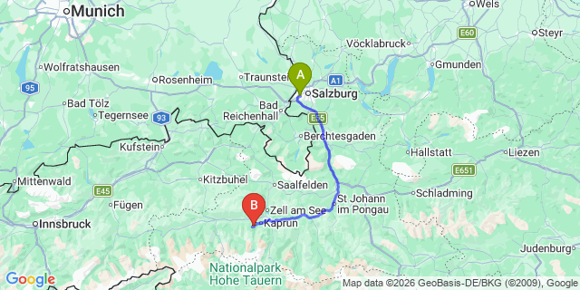 Map: Salzburg Airport (SZG) to Piesendorf