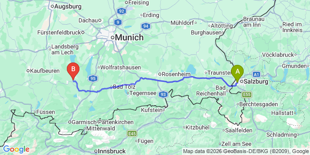 Map: Salzburg Airport (SZG) to Polling