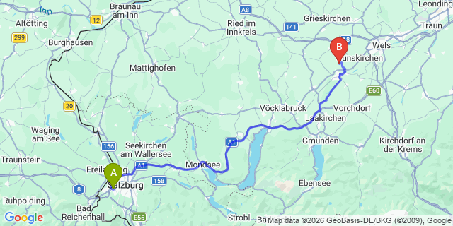 Map: Salzburg Airport (SZG) to Pruggern