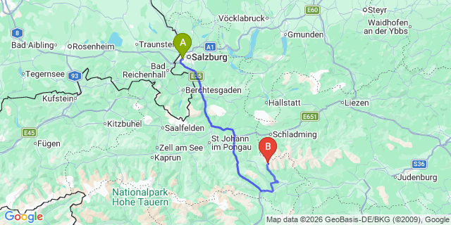 Map: Salzburg Airport (SZG) to Ramsau am Dachstein