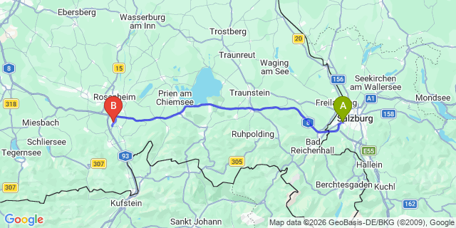 Map: Salzburg Airport (SZG) to Raubling