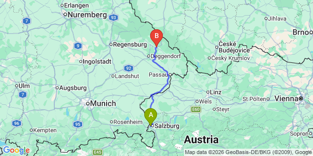 Map: Salzburg Airport (SZG) to Regen