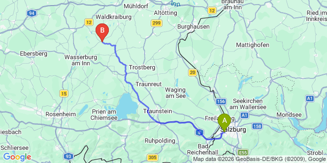 Map: Salzburg Airport (SZG) to Reith bei Kitzbühel
