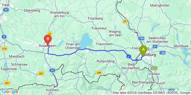Map: Salzburg Airport (SZG) to Rosenheim
