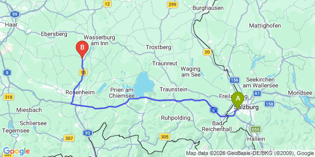 Map: Salzburg Airport (SZG) to Rott am Inn
