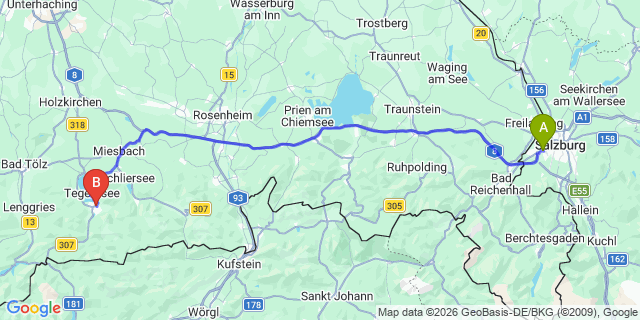Map: Salzburg Airport (SZG) to Rottach-Egern