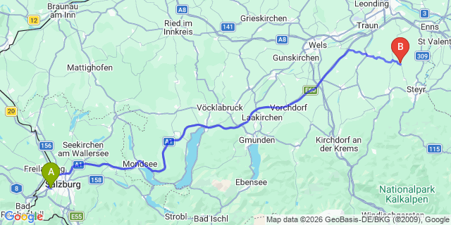 Map: Salzburg Airport (SZG) to Rottenmann