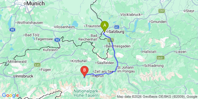 Map: Salzburg Airport (SZG) to Saalbach