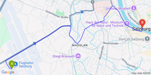Map: Salzburg Airport (SZG) to Salzburg (city)