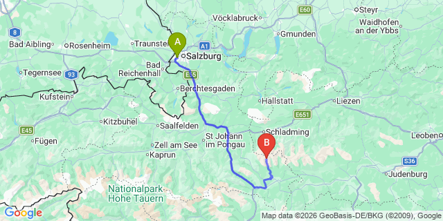Map: Salzburg Airport (SZG) to Schladming