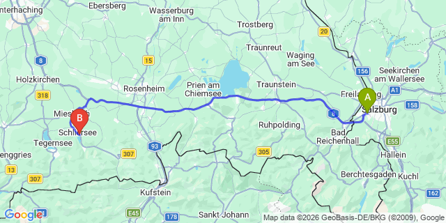 Map: Salzburg Airport (SZG) to Schliersee