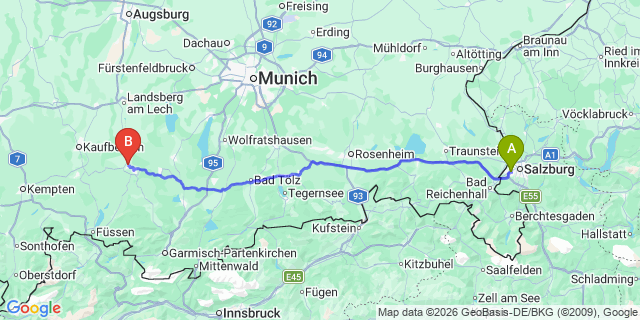 Map: Salzburg Airport (SZG) to Schongau