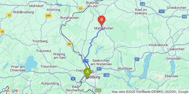 Map: Salzburg Airport (SZG) to Seekirchen am Wallersee
