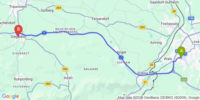Map: Salzburg Airport (SZG) to Siegsdorf