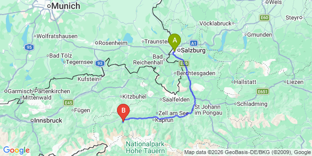 Map: Salzburg Airport (SZG) to Sillian