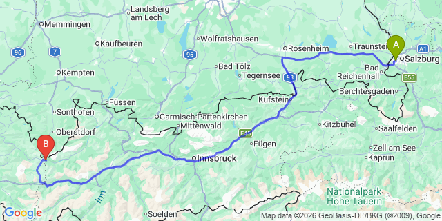 Map: Salzburg Airport (SZG) to St. Christoph am Arlberg