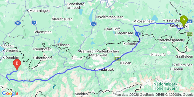 Map: Salzburg Airport (SZG) to St. Gallenkirch