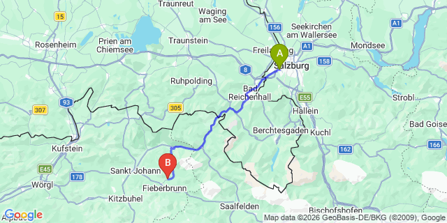 Map: Salzburg Airport (SZG) to St. Jakob in Haus