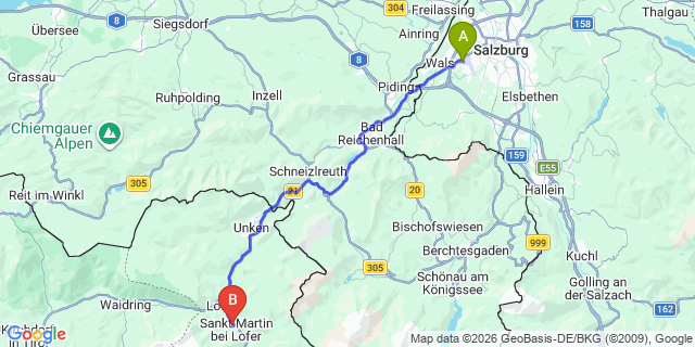 Map: Salzburg Airport (SZG) to St. Martin bei Lofer