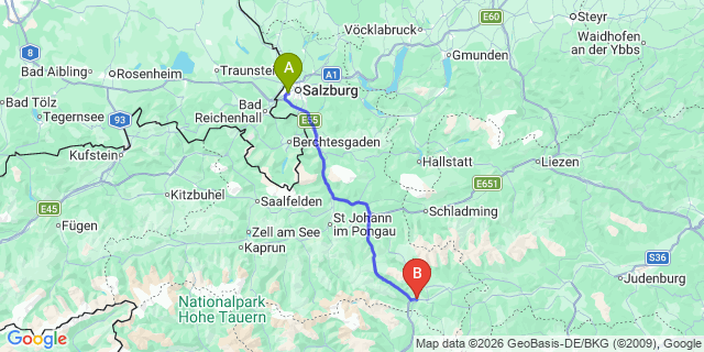 Map: Salzburg Airport (SZG) to St. Michael im Lungau