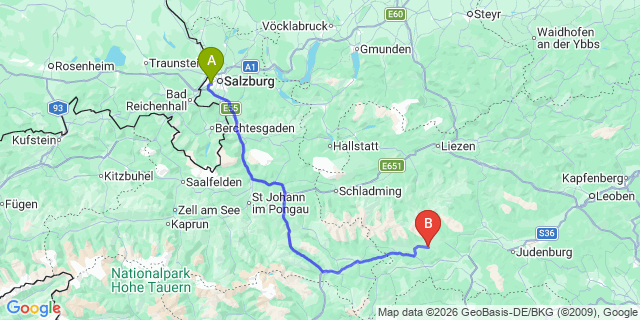 Map: Salzburg Airport (SZG) to St. Peter am Kammersberg