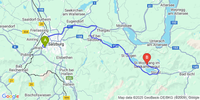 Map: Salzburg Airport (SZG) to St. Wolfgang