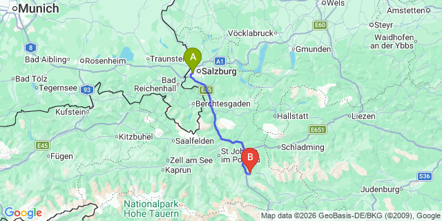 Map: Salzburg Airport (SZG) to St. Wolfgang im Salzkammergut