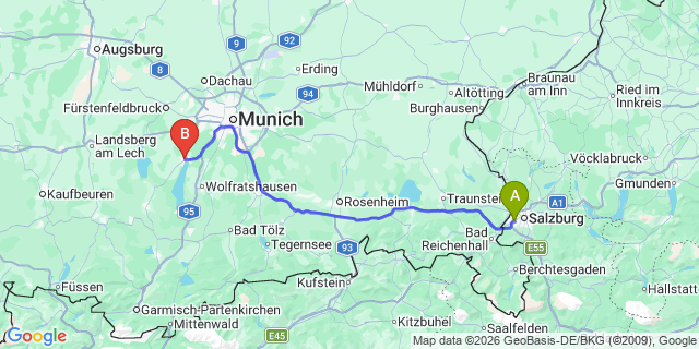 Map: Salzburg Airport (SZG) to Starnberg